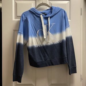 Tie dye blue Calvin Klein cropped hoodie size small